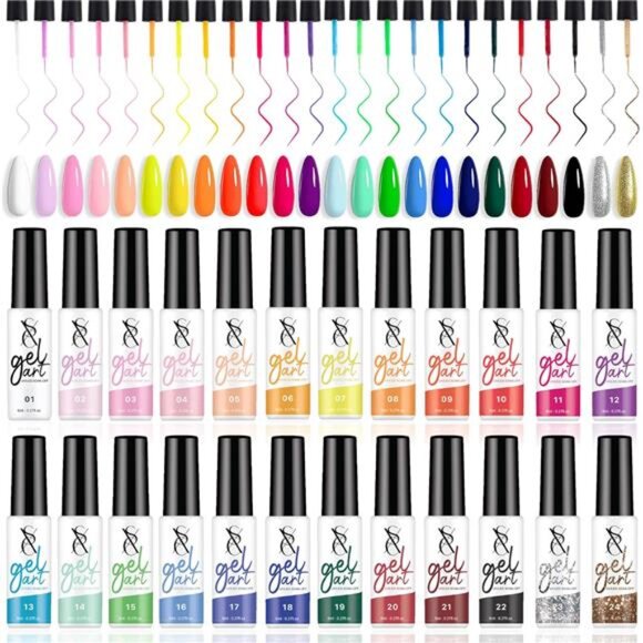 Cosmetics 24-Color Gel Liner Set for Nail Art - With Built-in Thin Brush - Picture 4 of 7